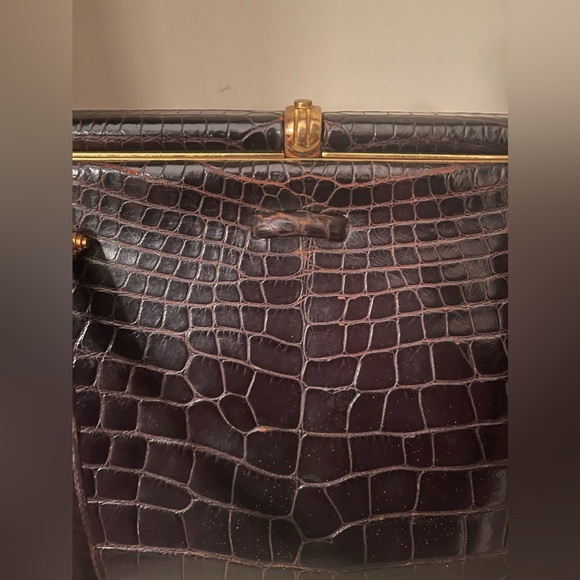 Vintage Lucille de Paris Brown Alligator Leather Handbag With Mirror RARE - Picture 7 of 16